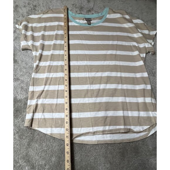 Chicos Striped Short Sleeve Top Sz 3 Beige White Aqua Cap sleeve Nautical US XL - Picture 5 of 6